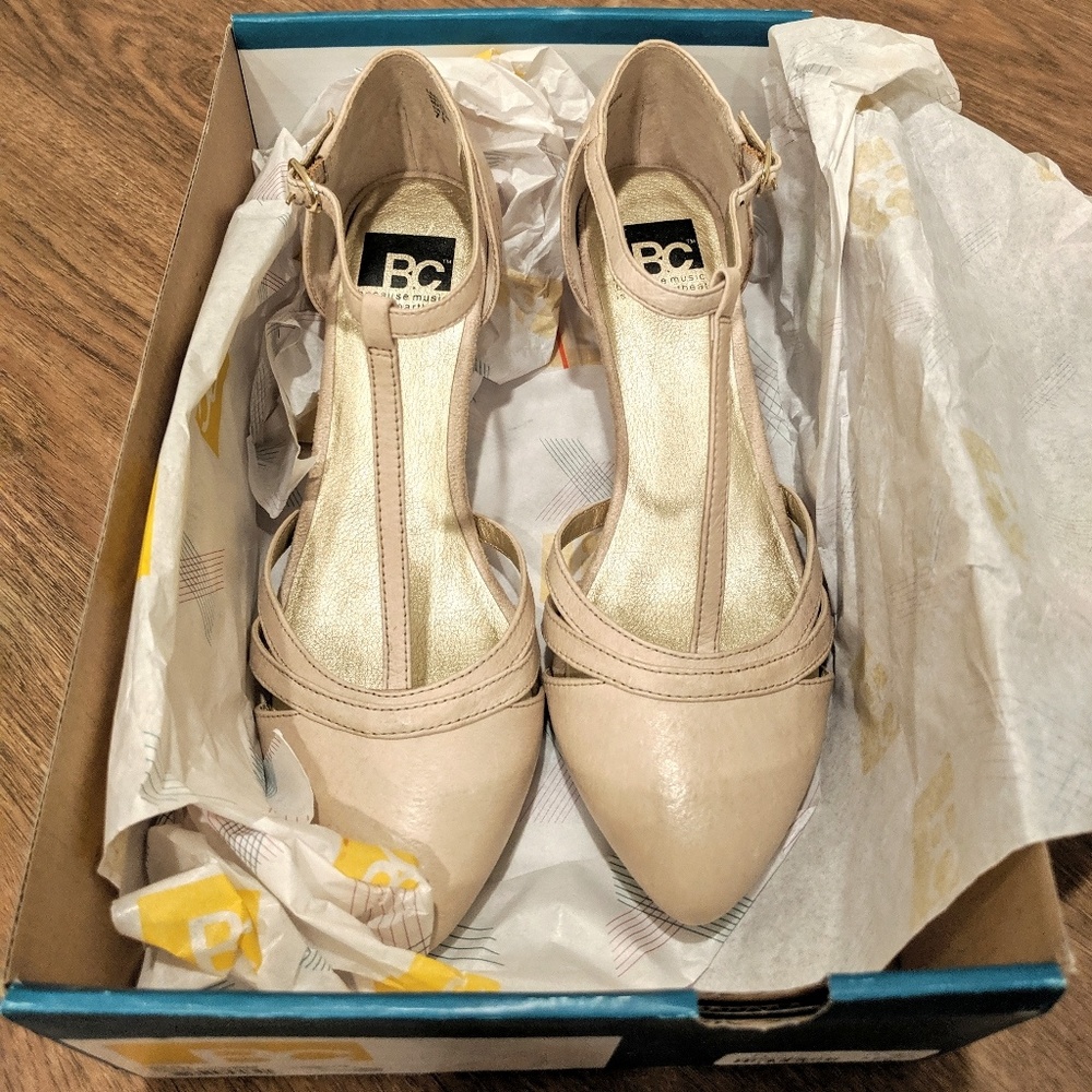 NEW - BC Retro T-strap Heels - Nude/Blush